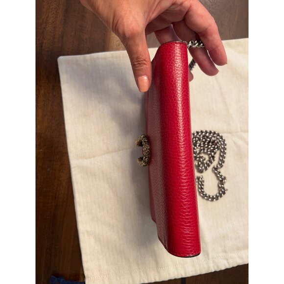 Gucci Dionysus Red Leather Crossbody Wallet With Chain Strap & Snake Buckle Deta - Picture 12 of 13